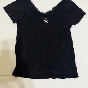 Black Lace-Trim Short Sleeve Top